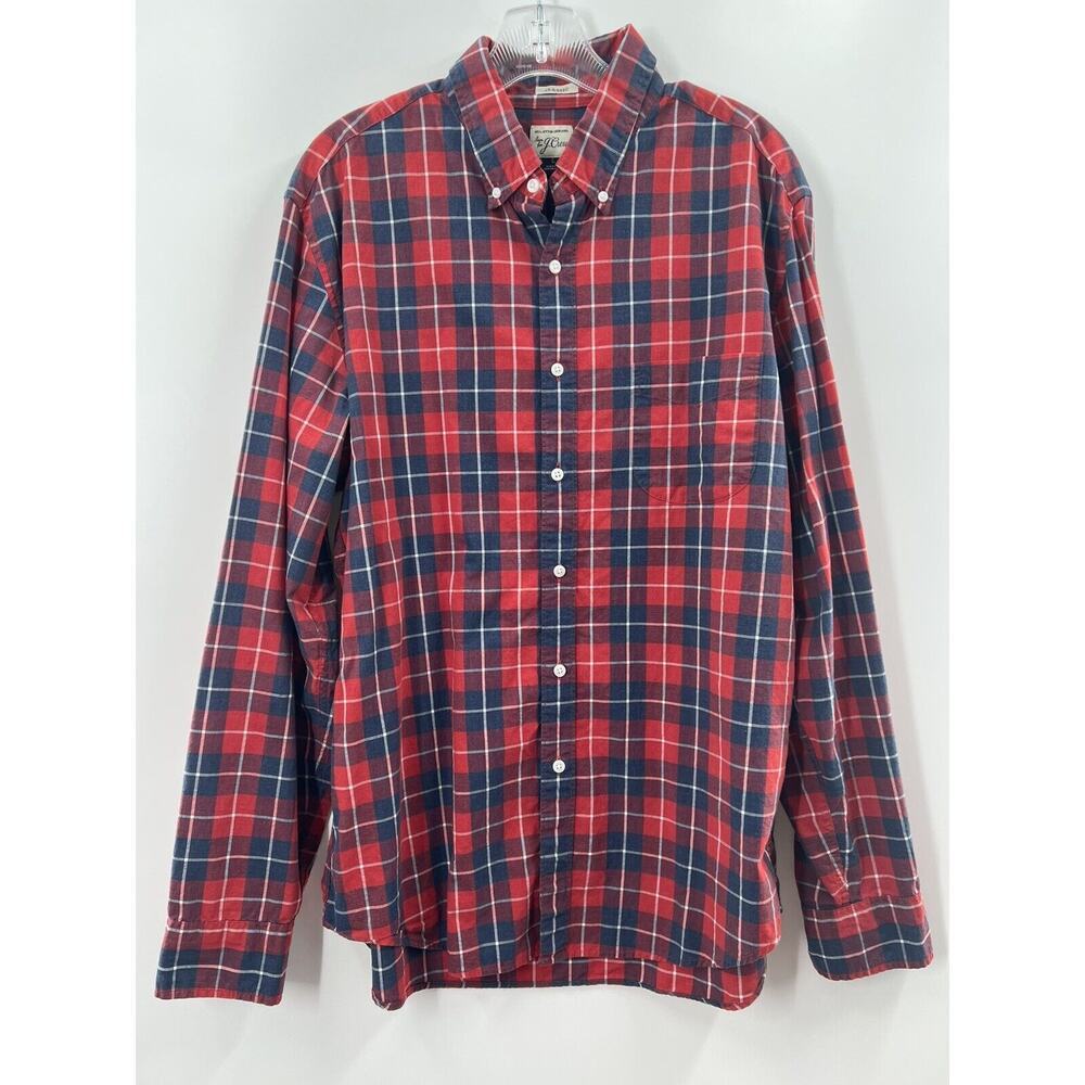 J. Crew Men’s Long Sleeve Button Down Cotton Shirt Red & Blue Plaid Size Large